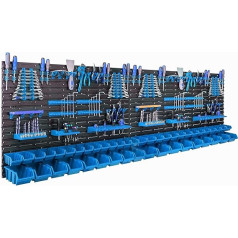 46 Stacking Boxes, Wall Shelf, Plastic, 231.6 x 78 cm Tool Holder, Workshop, Garage Storage System, Storage Boxes