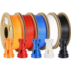 iMetrx PLA kvēldiegs 1,75 mm, 5 kg, daudzkrāsains melns, balts, zils, oranžs sarkans, 3D drukas kvēldiegs (1 kg/spole, diametrs 1,75±0,03 mm)