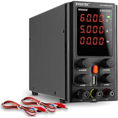 Laboratory Power Supply, eventek Laboratory Power Supply DC, Adjustable, with 4 Digit LED Display, Alligator Cable/Test Leads, 5V 2A USB Interface (60V 5A Black)