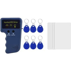 125 kHz RFID ID Copier, Handheld ID Card Reader Writer Duplicator + 6 Pieces Keyfobs + 6 Pieces Key Cards Advanced Chip Supports EM4100/EM410X, Can Copy All ID Cards (EM4100)