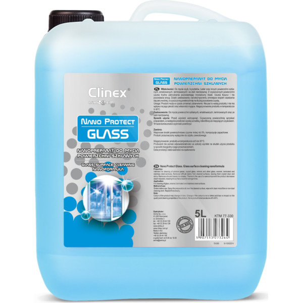 Nanopreparāts spoguļu stikla rūtīm bez svītrām, kristāla spīduma tīrīšanai CLINEX Nano Protect Glass 5L