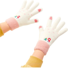 Женские теплые сенсорные зимние перчатки для телефона, бело-розовые.