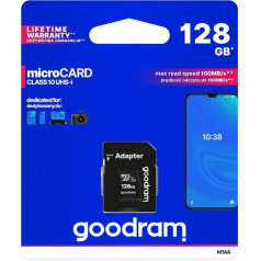 Goodram Microcard 128GB micro SD XC UHS-I klases 10 atmiņas karte + SD adapteris