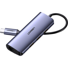 Многофункциональный адаптер-разветвитель HUB USB-C — 3x USB Ethernet RJ-45 micro USB серый