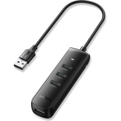4in1 USB HUB porta sadalītājs — 4 x USB tipa A 3.0 PD DC 12V 0,25 m melns