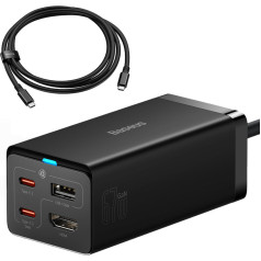 2in1 GaN5 Pro sienas lādētājs + HUB HDMI 4K pārveidotājs 2x USB-C USB-A melns