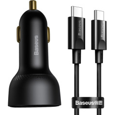 Superme USB ātrais auto lādētājs USB-C PPS QC PD + 1m melns kabelis