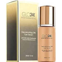 Glo24K Unleash The Power Of Gold GLO24K acu serums ar 24K zeltu, pretnovecošanās formulu ar vitamīniem un hialuronskābi