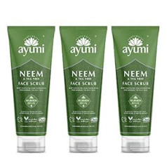 Ayumi Neem & Tea Tree Face Scrub. Vegan, Cruelty-Free, Dermatologically Tested, 3 x 125 ml