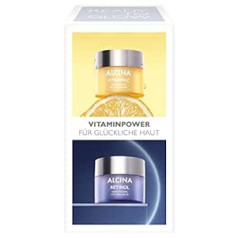 Alcina sejas kopšanas komplekts vitamīni - 2 x 50 ml - 24h mitrinošs C vitamīna dienas krēms un intensīvs, barojošs retinola nakts krēms ar hialuronskābi un iekapsulētiem vitamīniem