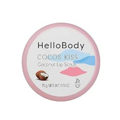 Hellobody Cocos Kiss lūpu skrubis 15 ml - pīlings un lūpu kopšana - gludām lūpām - uz cukura bāzes - šī sviests un organiskā mežrozīšu eļļa - 96,3% dabīgas sastāvdaļas