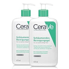 Cerave putojošs tīrīšanas gēls sejai un ķermenim, normālai līdz taukainai ādai, ar hialuronskābi un 3 būtiskiem keramīdiem, 2 x 473 ml