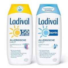 Stada Ladival Allergic Skin Sun Gel SPF 50+ and Ladival Allergic Skin Après Sun Gel - Set of 2 - Fragrance-Free, No Colourants and Preservatives - 2 x 200 ml