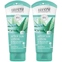 Lavera After Sun Lotion Organic Aloe Vera, 24 stundu atvēsinošs mitrums, intensīva kopšana, ilgstošs iedegums, vegāns, organiskas augu sastāvdaļas, dabīgā kosmētika, dabīgs un inovatīvs, saules kopšanas līdzekļu iepakojums pa 2 (2)