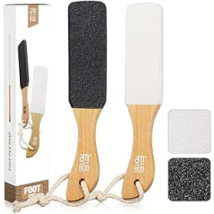 Am 8:00 Pumice Stone Foot File, 2 Pieces Callus Remover for Feet with Wooden Handle, Pedicure Foot Scrubber for Removing Dead Skin, Dry, Rough, Corns Skin Scraper