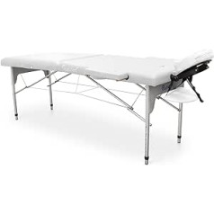 Quirumed Viegli salokāms alumīnija masāžas galds, balts 186 x 66 cm mākslīgās ādas masāžas galds, viegls pārnēsājams teleskopisks augstuma regulējums līdz 140 kg
