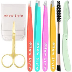 New Style Tweezer Set - Professional Stainless Steel Tweezers, Combo Pack, Multicoloured Precision Eyelash and Eyebrow Hair Removal Makeup Tool with Travel Case