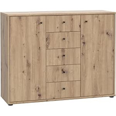 FORTE Tempra Комод с 2 ящиками, 2 дверцами и 5 ящиками, обработанная древесина, стиль ремесленного дуба, 108,8 x 85,5 x 34,8 см (Ш x В x Г)