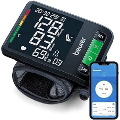 Beurer BC 87 plaukstas asinsspiediena mērītājs ar lietotnes savienojumu, klīniski apstiprināts, XL displejs, rupjš indikators, inflācijas tehnoloģija, krāsains riska indikators un aritmijas noteikšana
