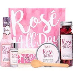 Bath Gift Box for Women, Home Spa Sets, 5 Piece Bath and Body Gift Set, Rose Spa Gift Baskets Includes Bubble Bath, Bath Salt, Soap, Salt Scrub, Spoon. Perfect SPA Women's Gift Sets & Bachelorette