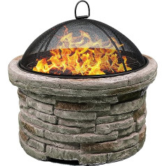 Centurion atbalsta Fireology Samui Majestic Garden Patio Heater Fire Pit un BBQ Eco Stone apdare bēšs