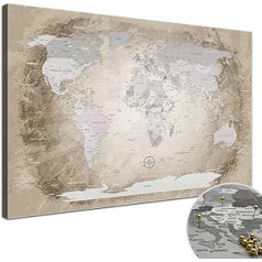 LanaKK Картина на холсте с картой мира на пробковой подложке для точек назначения, черно-белая карта мира, доска с художественной печатью в че