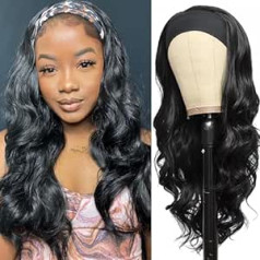 24 Inch Headband Wig Human Hair No Lace Wear and Go Glueless Wigs Human Hair Wig Body Wave Wig Women's Real Hair for Black Women 150% Density Headband Wigs Natural Colour 60 cm