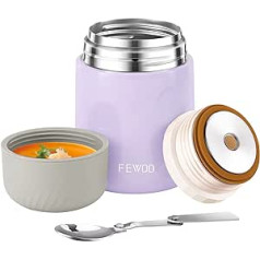 FEWOO zupas pudele, 600 ml vakuumizolēta pārtikas burka karstiem un aukstiem ēdieniem, necaurlaidīgi zupas trauki bērniem un pieaugušajiem (violeta, 600 ml)