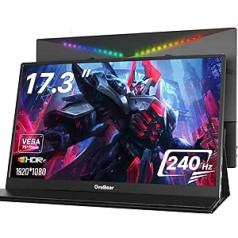 240HZ 17.3 Inch Portable Monitor FHD 1080P Travel Gaming HDR IPS Laptop Second Screen USB-C HDMI Magnetic Protective Case & Dual Speakers, Computer External Display for PC Phone Xbox Switch PS4/5