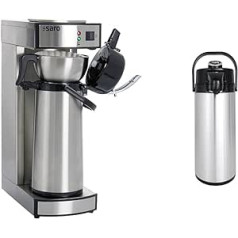 Saro 317-2085 Thermo Coffee Machine with Basket Filter and Thermos Flask, Industrial Coffee Machine with Thermos Jug (2.2 Litres, approx. 10 Cups of Coffee), Silver, 1.8 Litres & 317-2076 Insulated Pump Jug S/S, 2.2 L