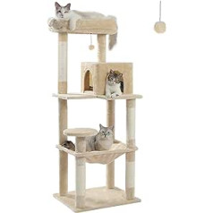 PAWZ Road Cat Tree с металлическим плюшевым гамаком, Cat Tower для взрослых кошек с 2-дверным домиком, 6-уровневыми полками для кошек с когтеточками и бо