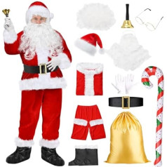 Ansamy Men's Santa Claus Costume, Santa Claus Costume for Adults, Santa Claus Christmas Fancy Dress Santa Costume for Men/Adults, 14 Pieces, Red