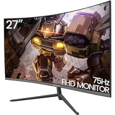 CRUA 27 collu 75 Hz izliekts spēļu monitors, Full HD 1080P 1800R bezrāmju datora monitors, 1 ms GTG ar FreeSync, Low Motion Blur, Eye Care, VESA, DisplayPort, HDMI