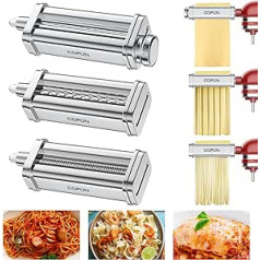 COFUN 3 Pieces Stainless Steel Pasta Attachment for Kitchenaid Food Processor, 3-in-1 Pasta Attachment Set, Pasta Accessories for Kitchenaid with Pasta Leaf Roller Spaghetti Cutter Fettuccine Cutter