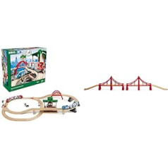 BRIO World 33512 Большой набор для путешествий на поезде — железная дорога со станцией, рельсами и фигурками — игрушка для малышей, рекомендуется от 3 лет, и поезд 33683 — подвесной мост