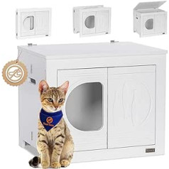 Petsfit kaķu pakaišu kastes skapis, salokāms kaķu skapis kaķu pakaišu paplātei, izgatavots no koka ar ieeju un vairākiem ventilācijas caurumiem, kaķu māja kaķiem, suņiem, balts