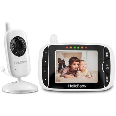 HelloBaby Babyphone ar kameru, HB32 3,2 collu digitālais bezvadu TFT LCD, video mazuļa monitors ar digitālo kameru, nakts redzamība, temperatūras uzraudzība un divvirzienu Talkback sistēma (balta)