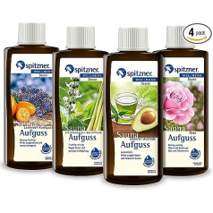 Spitzner saunas infūzijas komplekts Stress Killer (4 x 190 ml) - labsajūtas sauna ar aromātisku saunas aromātu, zaļās tējas avokado, citronzāles baziliku, lavandas kumkvātu un rozi