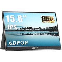 ADPOP portatīvais monitors 15,6 collu FHD 1080P IPS portatīvais USB-C HDMI spēļu ceļojumu monitors, ārējais otrā ekrāna pagarinātājs ar viedo vāciņu (15,6 collu IPS portatīvais monitors)