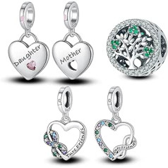 Annmors Jewellery Charm Family Hearts Pendant S925 Sterling Silver Bracelet Bead with Cubic Zirconia for European Bracelets Necklace, Mother's Day Jewellery Gift Christmas for Men and Women