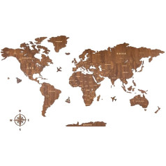 Creawoo riekstkoka pasaules kartes siena, ar rokām darināta koka pasaules kartes sienu apdare, sienu māksla mājām un birojam, koka pasaules karte, ideāli piemērota radošumam 150 x 85 cm