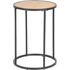 AC Design Furniture Jörn Round End Table with Oak Effect Table Top and Black Metal Base Industrial Design Living Room or Accent Table 1 Piece