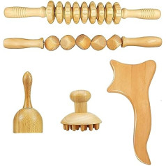 5-in-1 Maderotherapy Set, Anti Cellulite Massager Wood, Massage Roller Fascia Roller Gua Sha Cup Massage Set, Tightens the Skin, for Neck, Legs, Back, Pain Relief and Relaxation