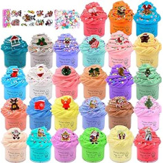 27 Pieces Butter Slime Set Christmas Stickers DIY Slime Toys for Kids Super Soft and Non-Stick Party Favors and Stress Relief Toys for Girls and Boys