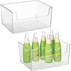 mDesign pārtikas uzglabāšanas kaste - atvērts priekšējais virtuves plaukts ledusskapim, skapja nodalījumam vai saldētavai - Plastmasas ledusskapja kaste - 2 komplekts - caurspīdīgs