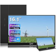 UYY portatīvais monitors 2023 HDR pārnēsājams monitors, spēļu monitors FreeSync IPS, ar C tipa, USB HDMI dubultie skaļruņi, viedais vāciņš klēpjdatoram, personālajam datoram, tālrunim, Mac, PS5, spēļu konsole (16,1 collas 1080P)