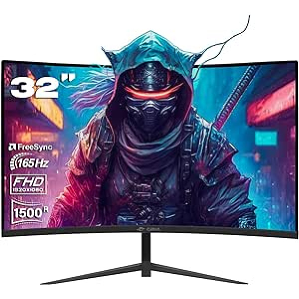 CRUA 32 collu izliekts spēļu monitors, FHD (1920 x 1080P) 1K 144HZ 1500R 99% sRGB profesionāls krāsu gammas datora monitors, 1 msGTG ar FreeSync, zems zils apgaismojums, VESA montāžas (HDMI, DP) - melns