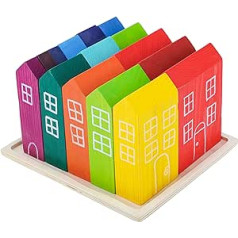 HBS GAMES, Rainbow Houses izglītojoša rotaļlieta, Motorisko prasmju rotaļlieta, Bērnu dāvana, Pirmsskolas vecuma rotaļlieta, izglītojoša spraudņa spēle, Basswood, koka puzles