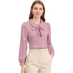 Allegra K Women's Long Sleeve Chiffon Shirt Peter Pan Collar Ties Neck Button Placket Elegant Top Blouse