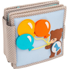 6-сторонняя мини-тихая книга Jolly Designs. Развивающая игрушка Монтессори Happy Bearsday из высококачественной ткани для развития двигательных навыков у малышей и малышей от 1 года.